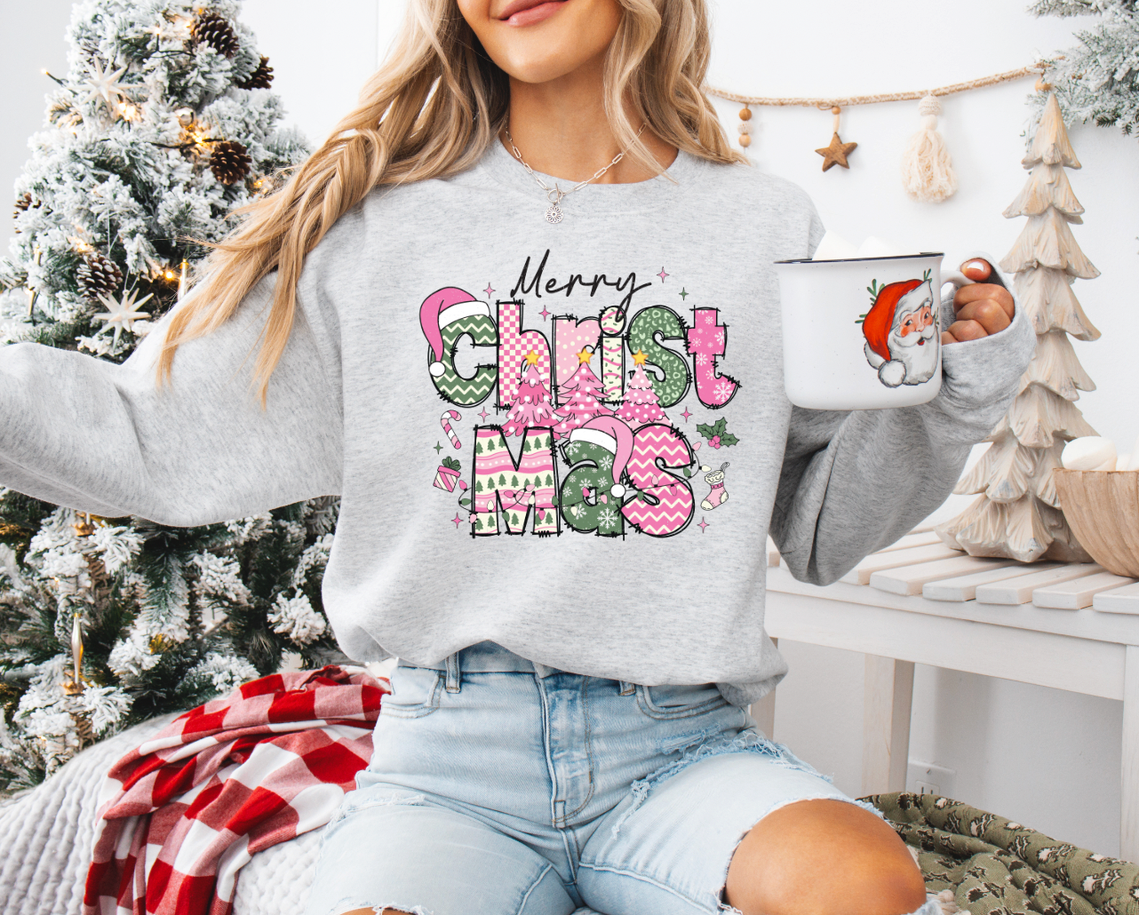 Pink Merry Christmas  DTF Transfer