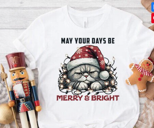 Merry and Bright ,Cat Christmas  DTF Transfer