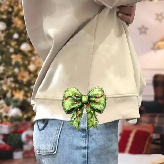 Grinch with lights  5.5 inch Viral Bow DTF Transfer