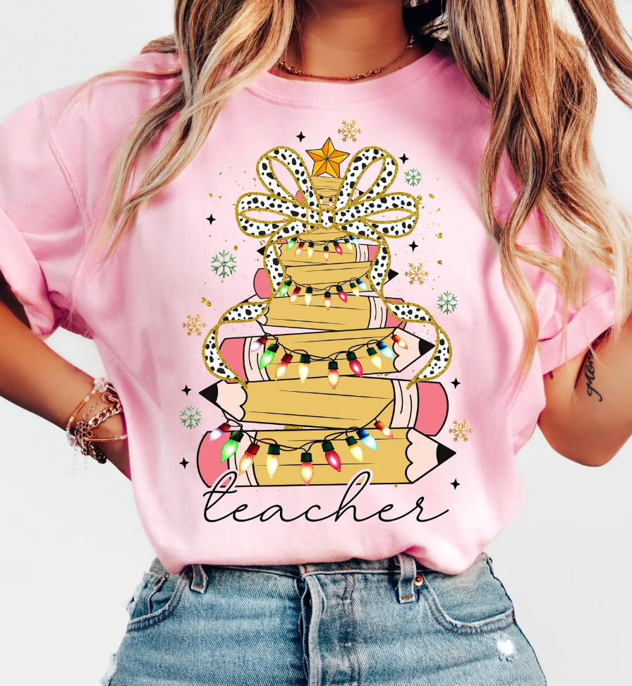 Christmas Pencil Tree Teacher  DTF Transfer