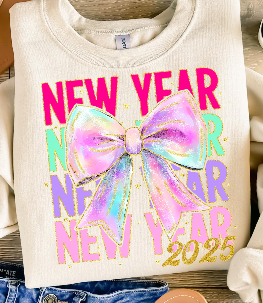 New Year with Iridescent Bow DTF Transfers