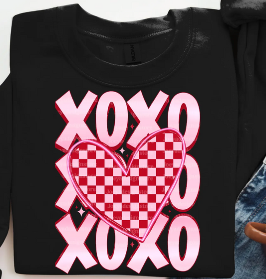 XOXO with Checkered Heart DTF Transfers