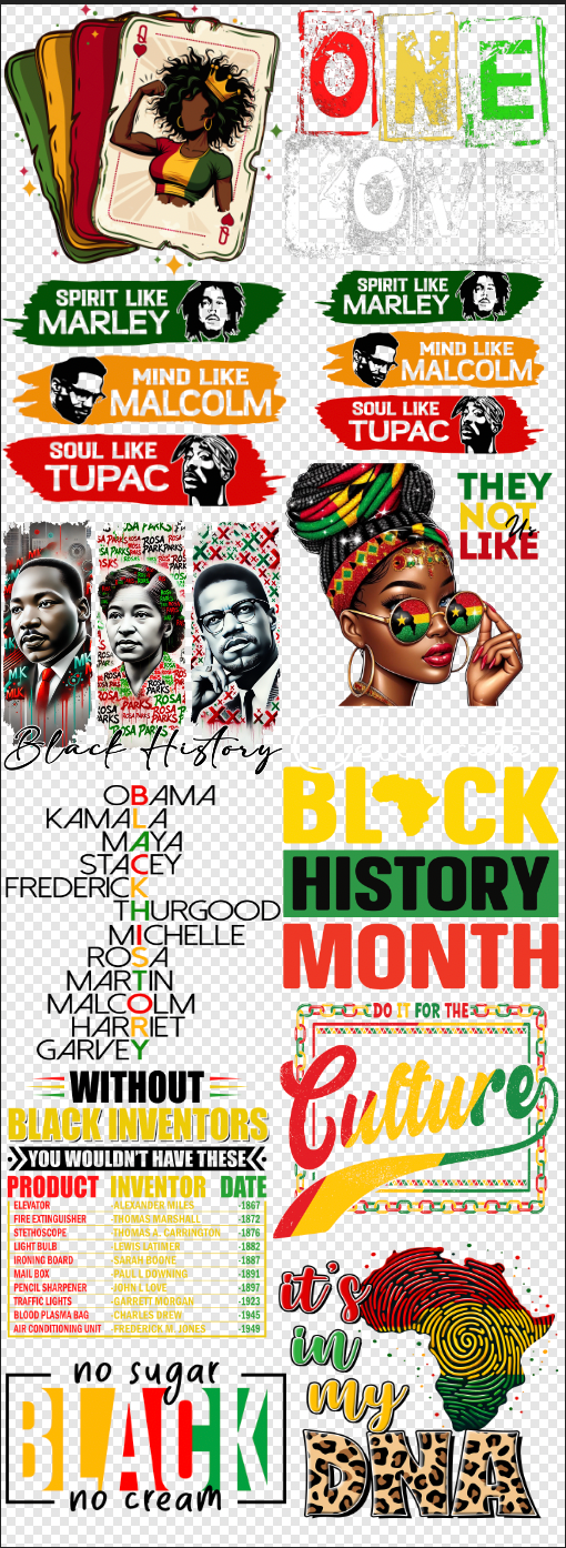 22x 60 Black History 3  Gang Sheet  Transfer