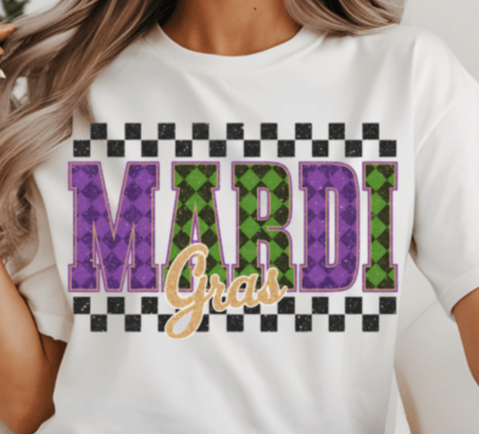 Retro Checkered Mardi Gras DTF Transfer