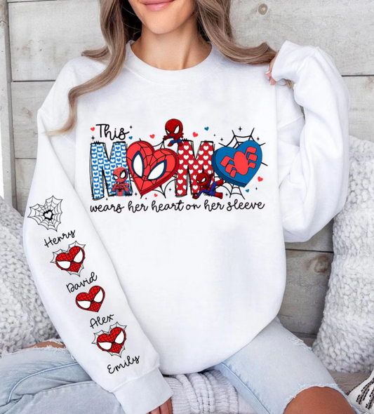 This Mama Wears Her Heart on Her Sleeve Sweatshirt  (up to three name Only)