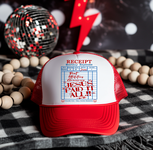 3 inch Jesus paid it All  Hat Transfers
