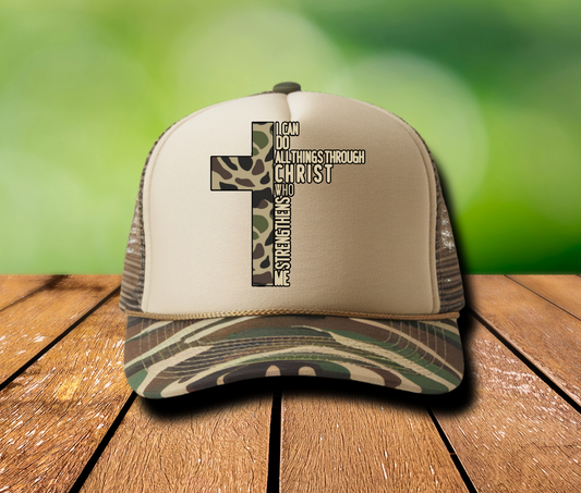 3 inch I can do all Things Through Christ Camo  Hat Transfers