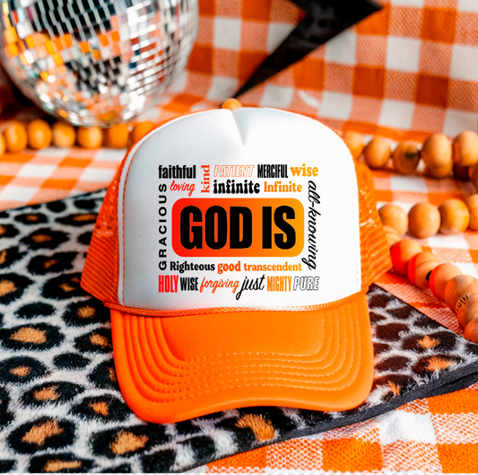 GOD IS OMBRE ORANGE   3 inch Hat Transfers