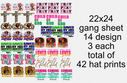 22x24 Christian  Hat Prints  Gang Sheet Transfer