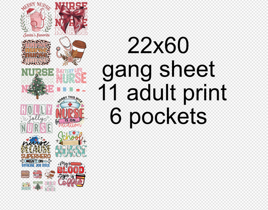 22x60  Nurse 3   Gang Sheet Transfers