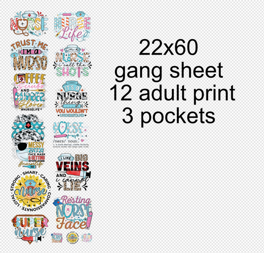 22x60  Nurse 4  Gang Sheet Transfers