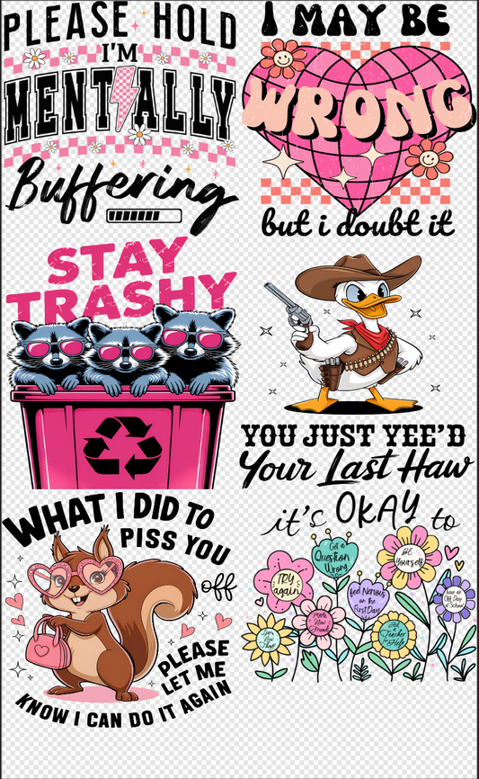 22x36 Funny/Sarcasm Gang Sheet Transfers