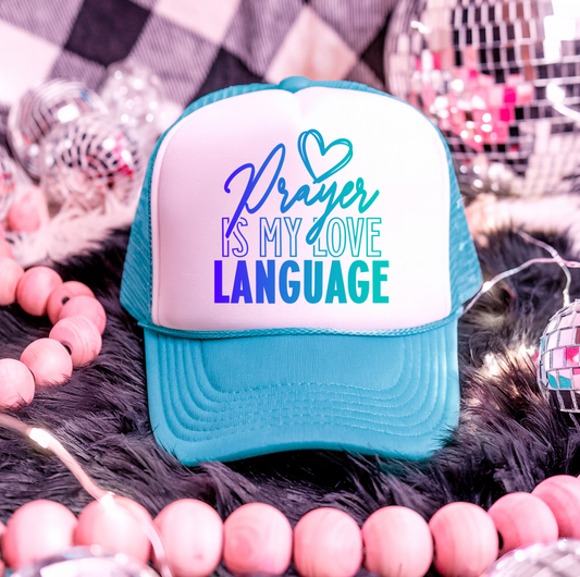 Purple and Teal Prayer is my Long Language  Hat Transfers