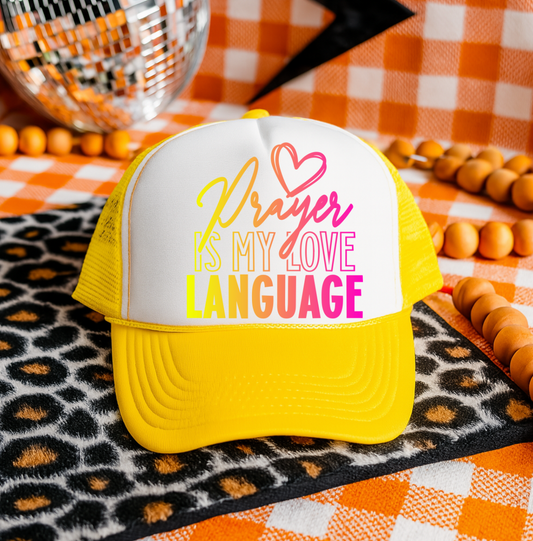 Yellow and Pink Prayer is my Long Language  Hat Transfers