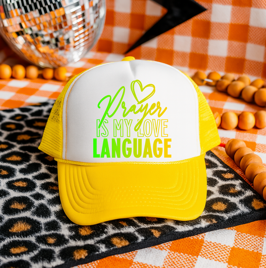 Yellow and Green  Prayer is my Long Language  Hat Transfers