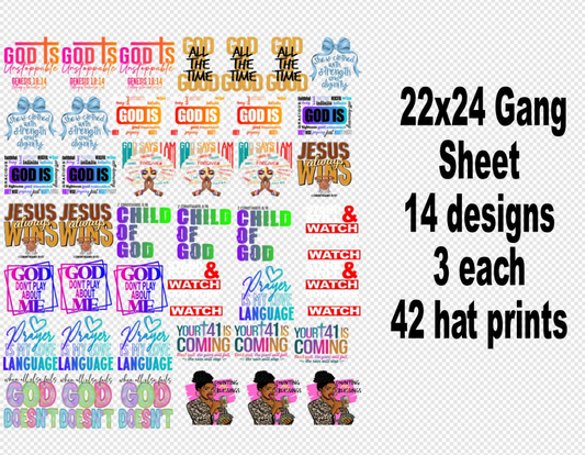 Christian 2.O DTF Gang Sheet 22x24 + Trucker Hat Size Transfers for Just $0.58 Each Print