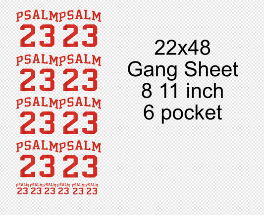 Red 22x48 Psalm 23  Gang Sheet Transfer