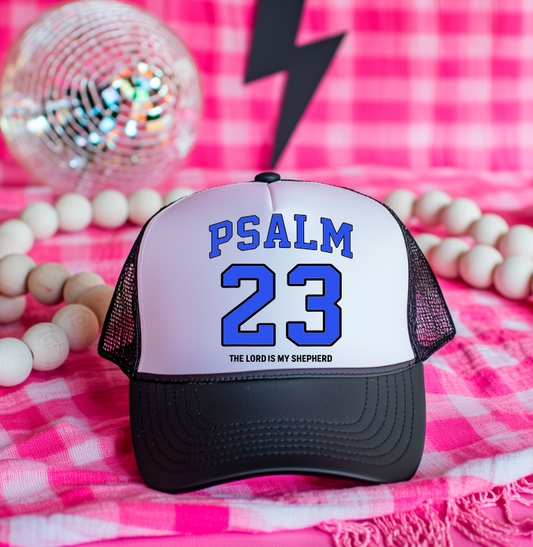 Blue with black trim Psalm 23  Hat DTF Transfer