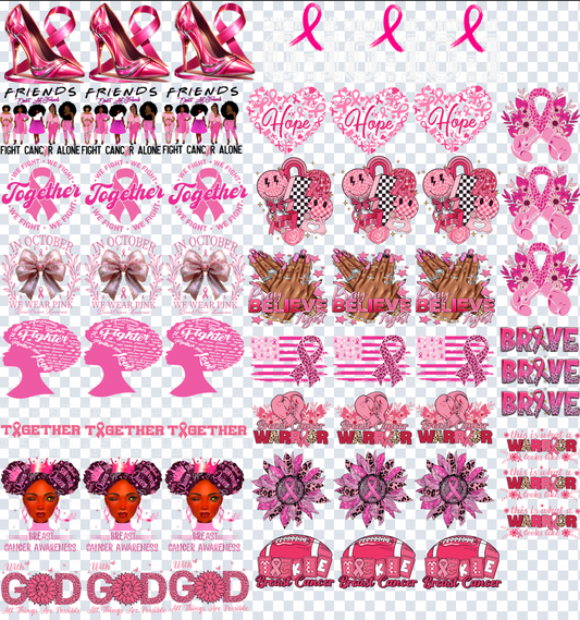 Breast Cancer 2  Gang Sheet 22x24 + 48 Trucker Hat Size Transfers for Just $0.50 Each Print