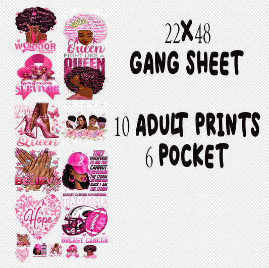 22x48 Cancer Gang Sheet with Pockets Transfer (Available in all Teams)