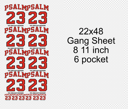 Red with black Trim 22x48 Psalm 23  Gang Sheet Transfer