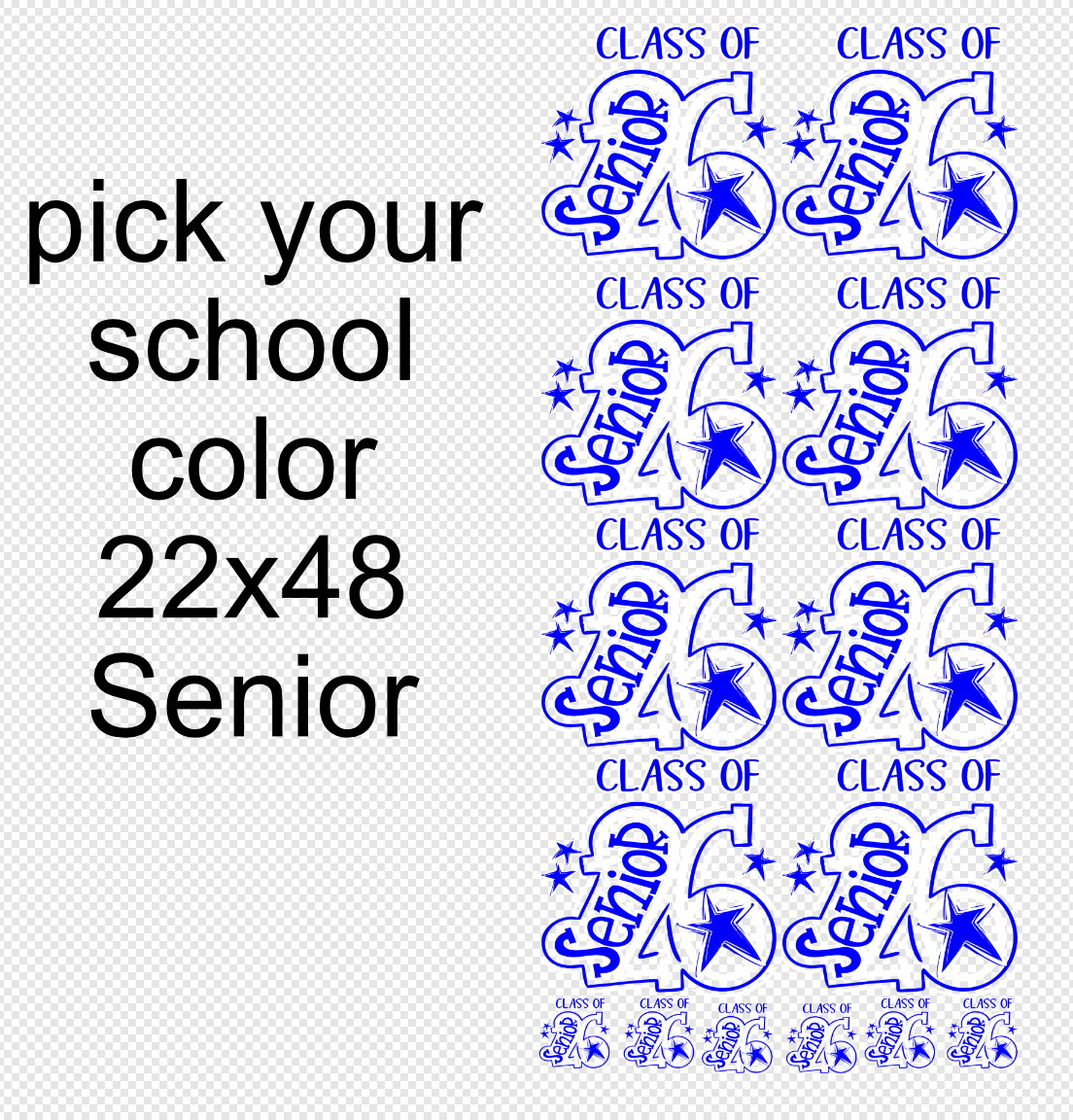 Senior 26 22x48 Gang Sheet Transfer Pick your School Color