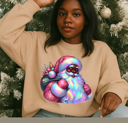 Iridescent Black Santa DTF Transfer