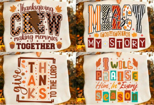 Preppy Autumn Thanksgiving  Bundle 4 Prints DTF  Transfers