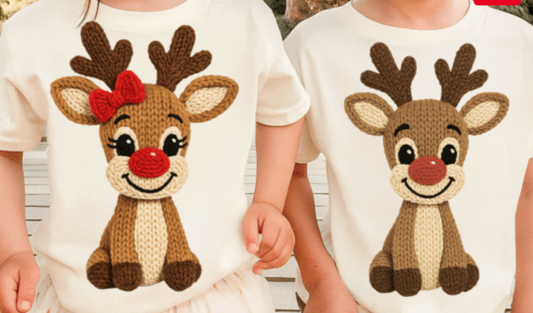 Matching Reindeer Boy/girl Crochet  2 Prints DTF  Transfers (8 INCH)