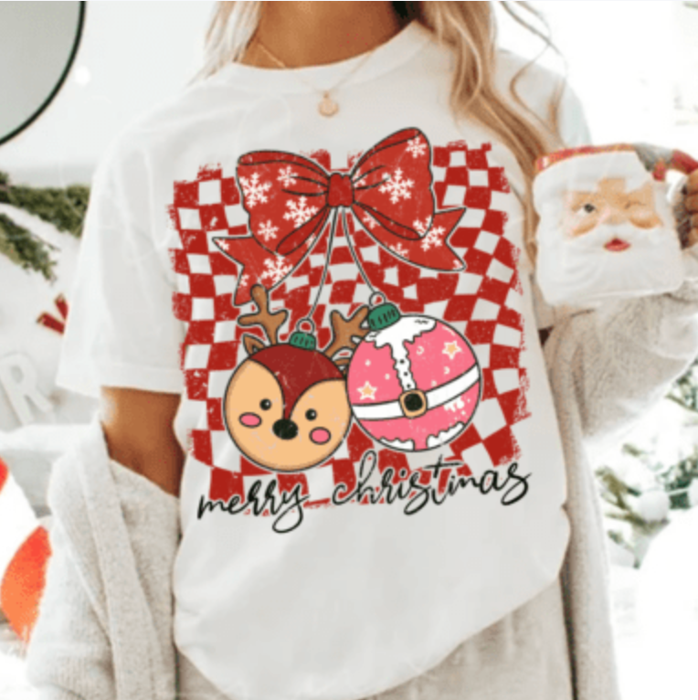 Retro Checkered Merry Christmas DTF Transfers