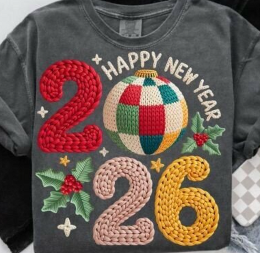 Happy New Year 2026 Yarn DTF Transfers