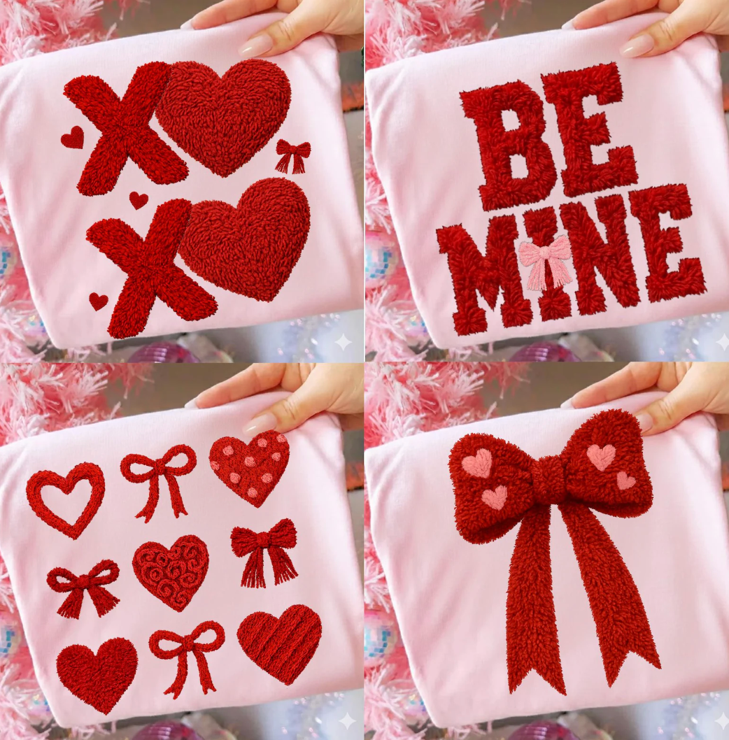 Faux Yarn Coquette Valentine  Bundle 4 Prints DTF  Transfers