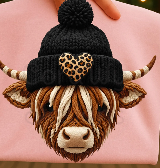 Faux Yarn Highland Cow DTF Transfer