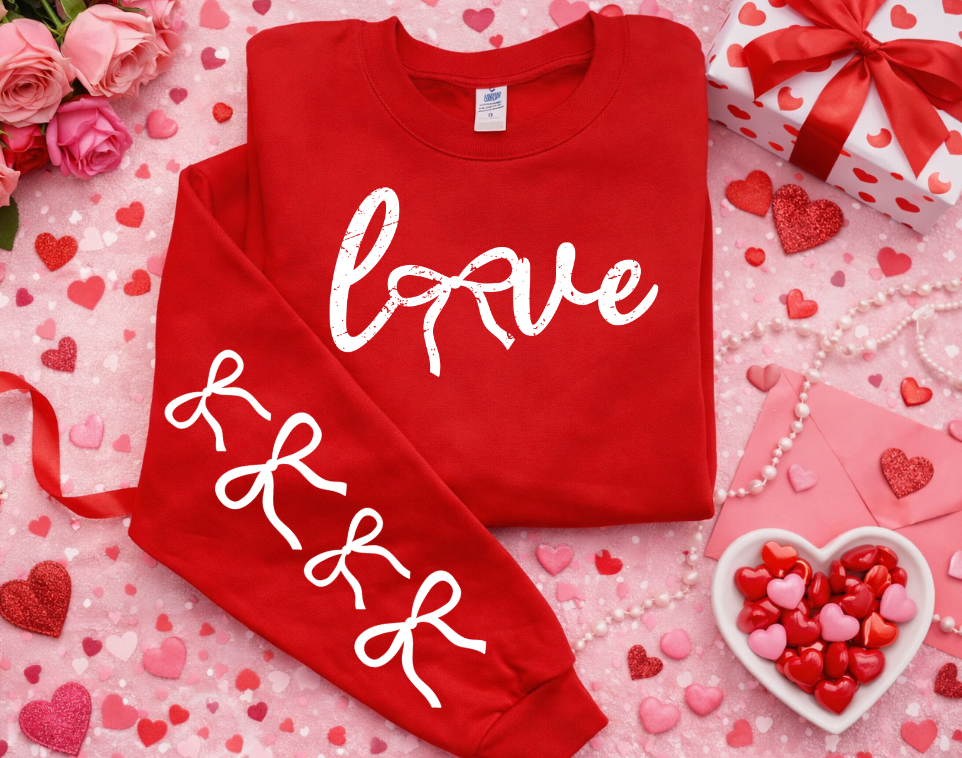 Love Bow Trendy Valentines Day Screen Print with Sleeves, Screen Print