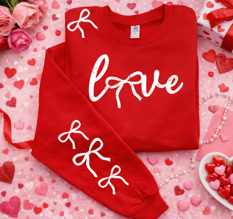 Love Bow Trendy Valentines Day Screen Print with Sleeves, Screen Print
