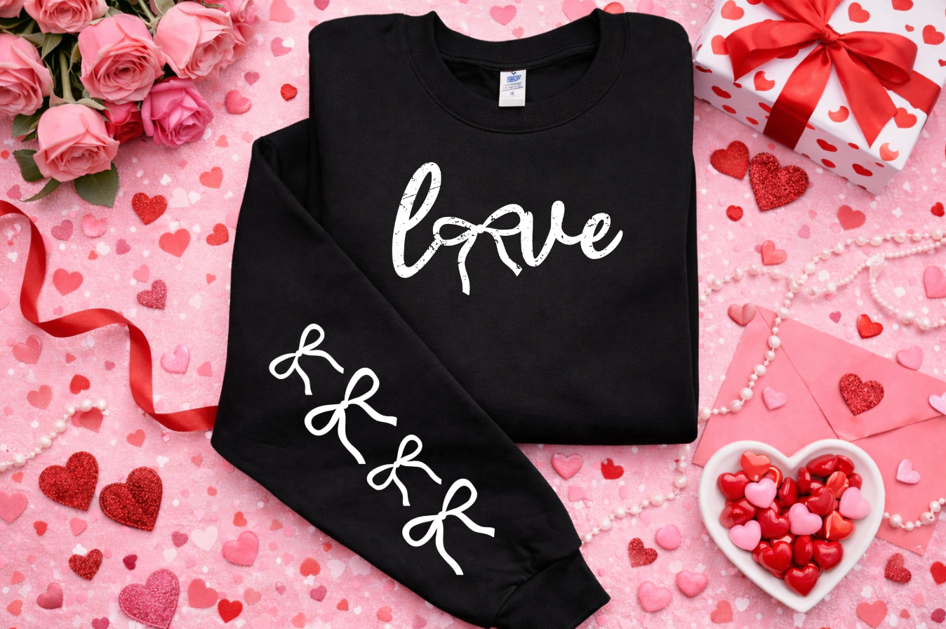 Love Bow Trendy Valentines Day Screen Print with Sleeves, Screen Print