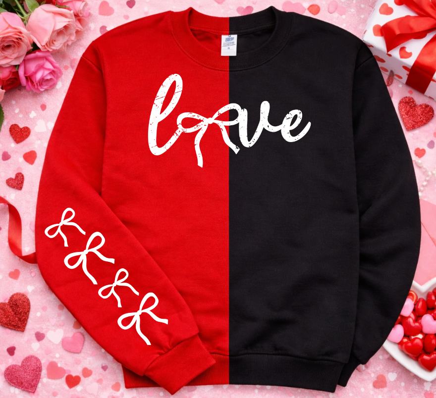 Love Bow Trendy Valentines Day Screen Print with Sleeves, Screen Print