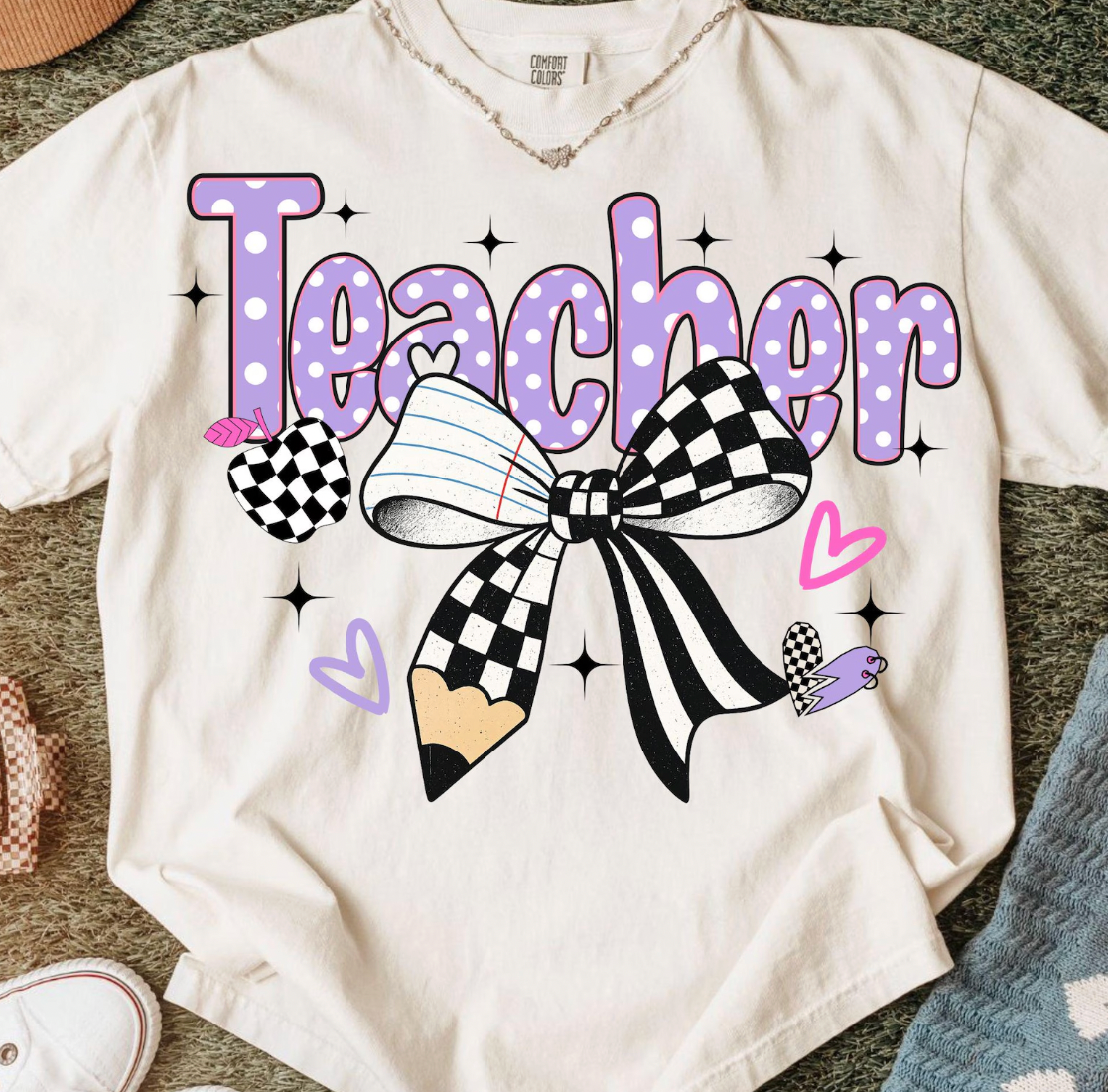 Preppy Teacher Coquette Png, Teach Purple DTF Transfers