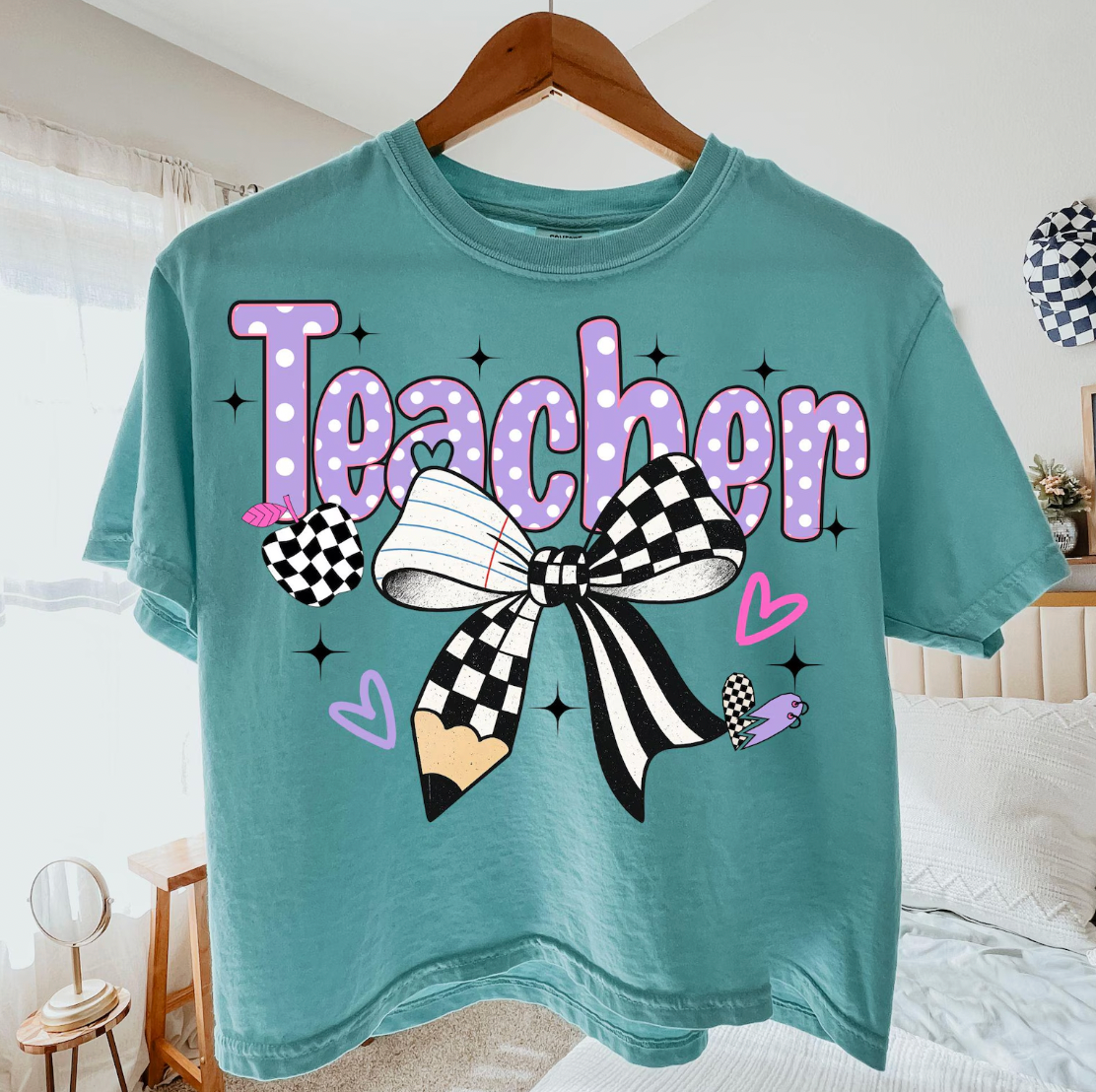 Preppy Teacher Coquette Png, Teach Purple DTF Transfers