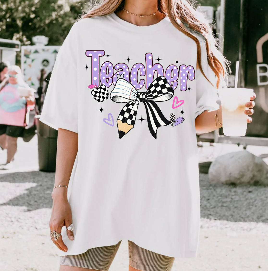 Preppy Teacher Coquette Png, Teach Purple DTF Transfers