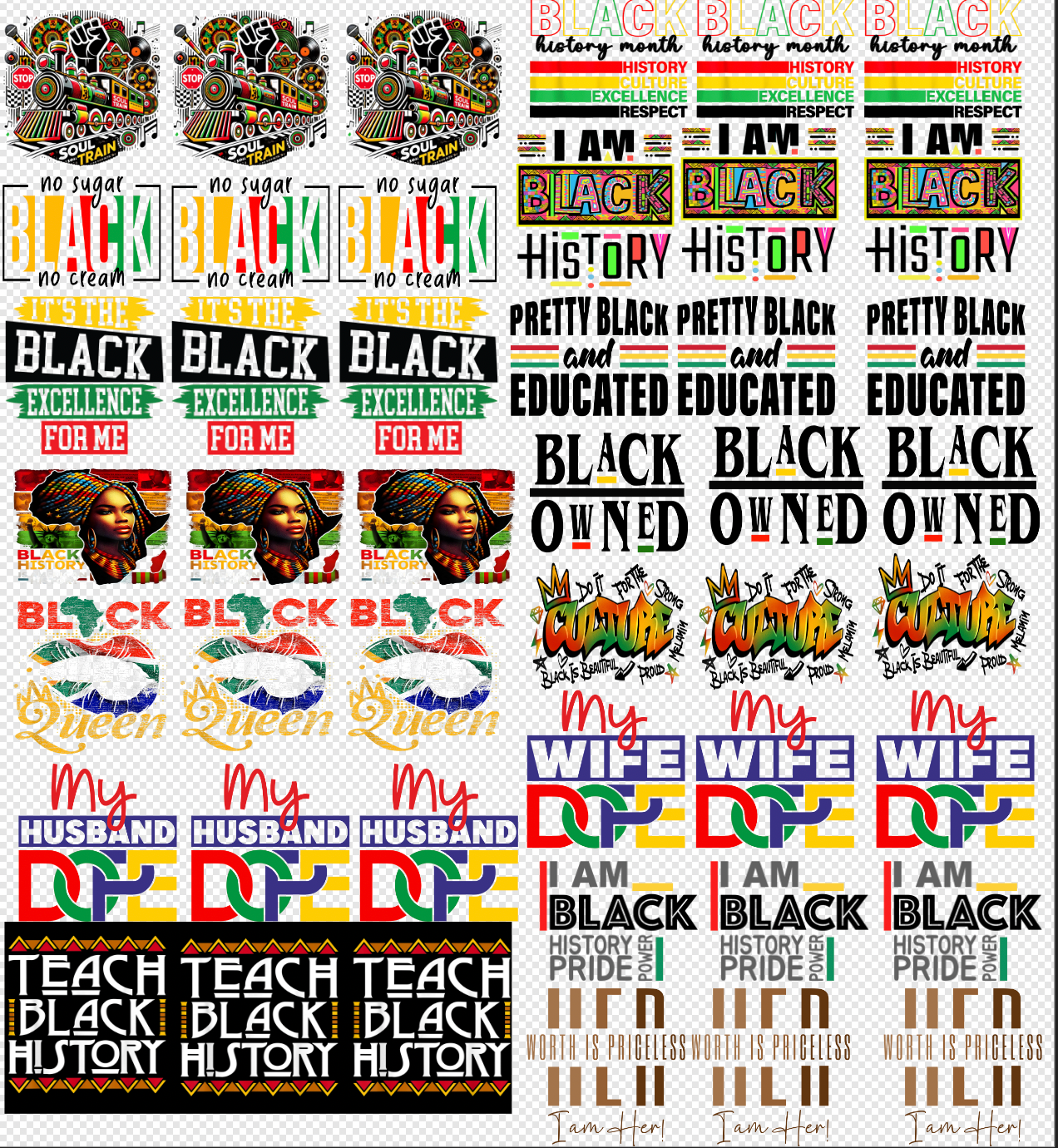 Black History  Hat Gang Sheet Volume 1  22x24 + 45 Trucker Hat Size Transfers for Just $0.60 Each Print
