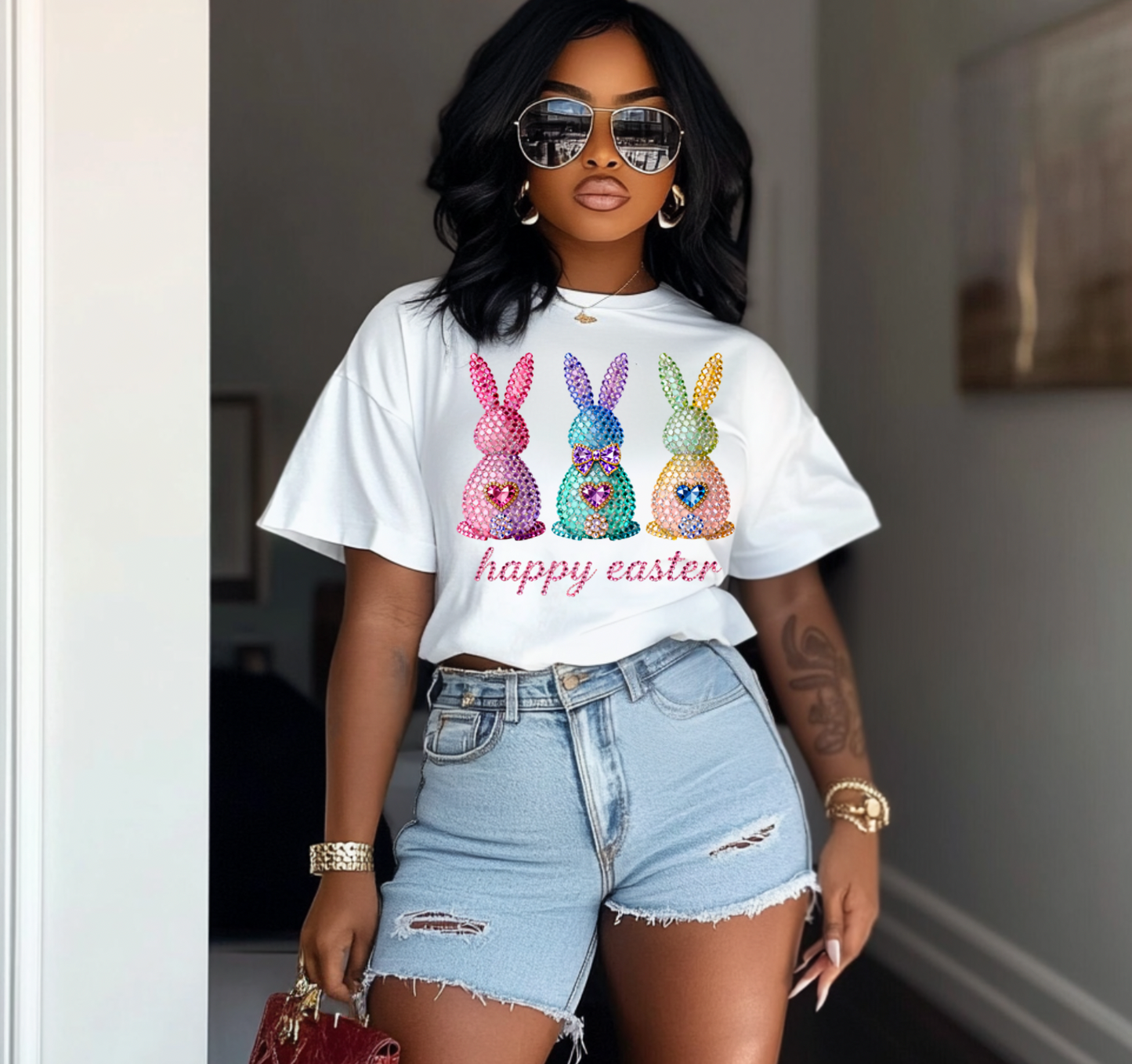 Sparkle Easter Bunny DTF TRANSFERS, Heat Transfers