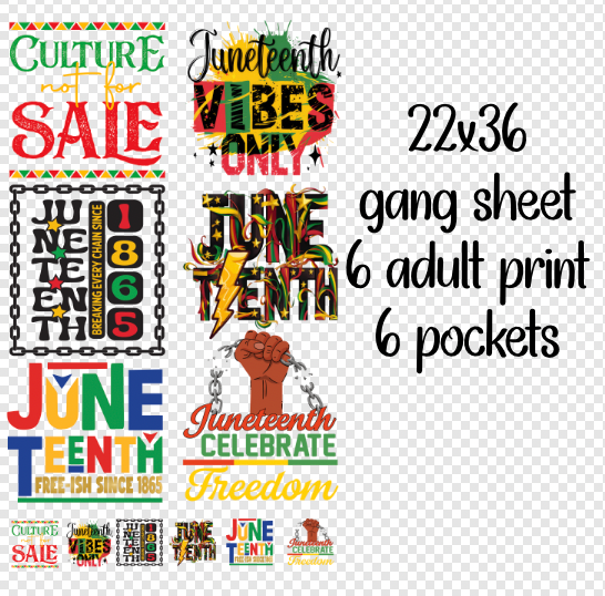 22x36 Juneteenth 2  DTF GANG SHEET/ HEAT TRANSFERS