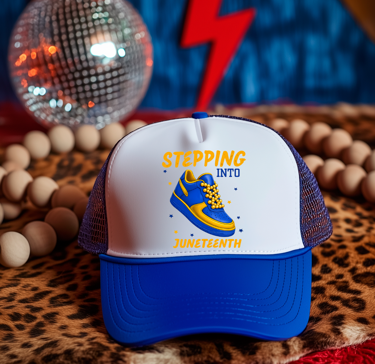 STEPPING INTO JUNETEENTH BLUE AND YELLOW  DTF Hat  Transfer