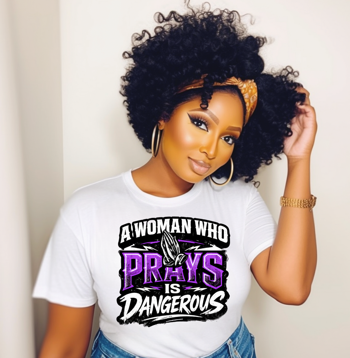 A Woman  who prays is Dangerous DTF TRANSFER (Purple)