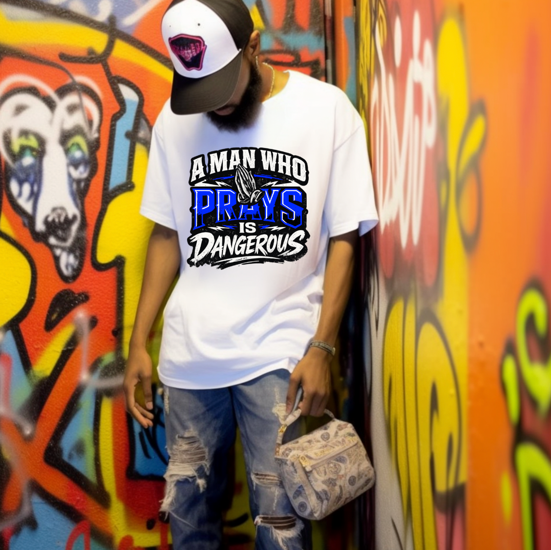 Blue A Man who prays is Dangerous DTF TRANSFER