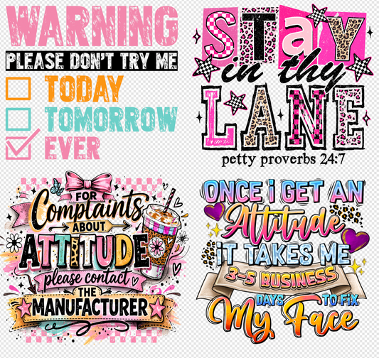 Sarcastic  4 Print Bundle DTF  Transfers