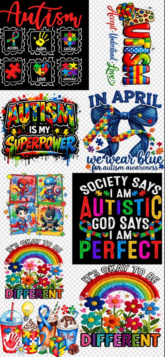 22x48 Autism DTF Gang Sheet Transfer