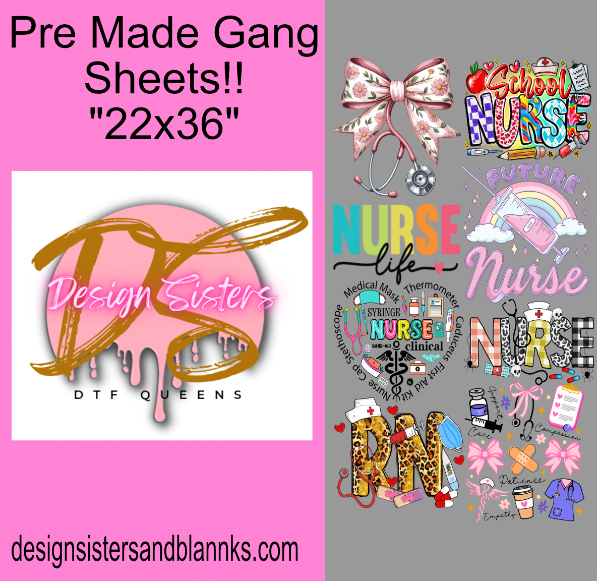 22x36 Nurse DTF GANG SHEET/ HEAT TRANSFERS