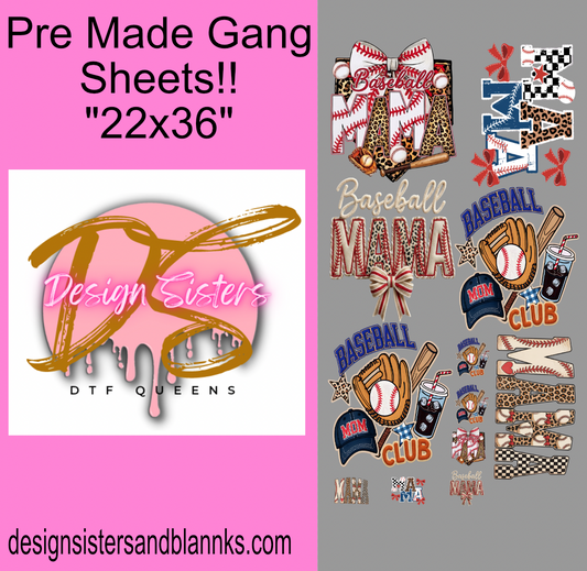 22x36 Baseball Mom GANG SHEET/ HEAT TRANSFERS